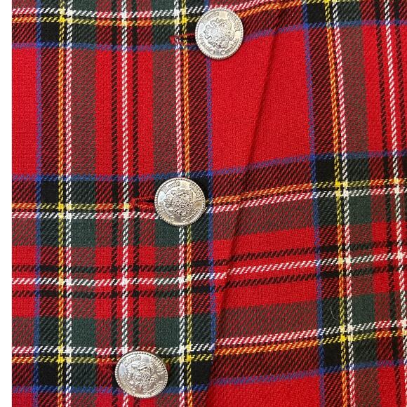 Vintage Red Heritage Tartan Plaid Maxi Dress Size 10 Velvet Collar Button Front - Picture 5 of 11